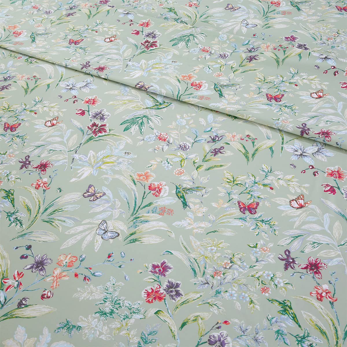 URBONUR Garden Floral Sheets Set Sage Green 4Pcs Queen Size, Egyptian Cotton Silky Cooling Bed Sheets Set, Wrinkle Resistant Deep Pocket 16 Inches (Queen, Green Leaves Butterfly & Floral)