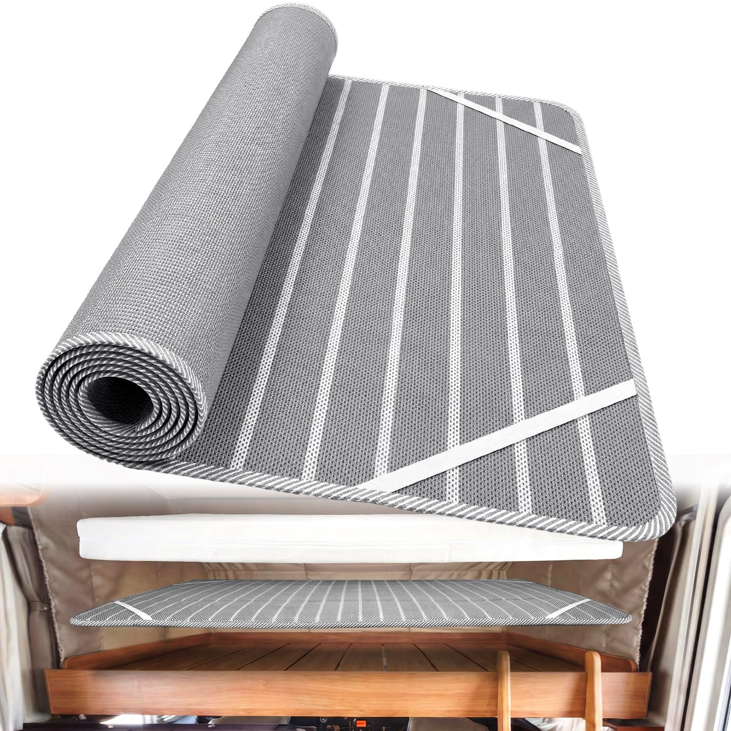 RV Mattress Underlay Moisture Barrier & RV Under Mattress Ventilation, Mattress Support Board with 4 Straps - 3D Grey Stripe Airflow Pad for Camper, Boat (Twin-38 * 75 * 0.3'')