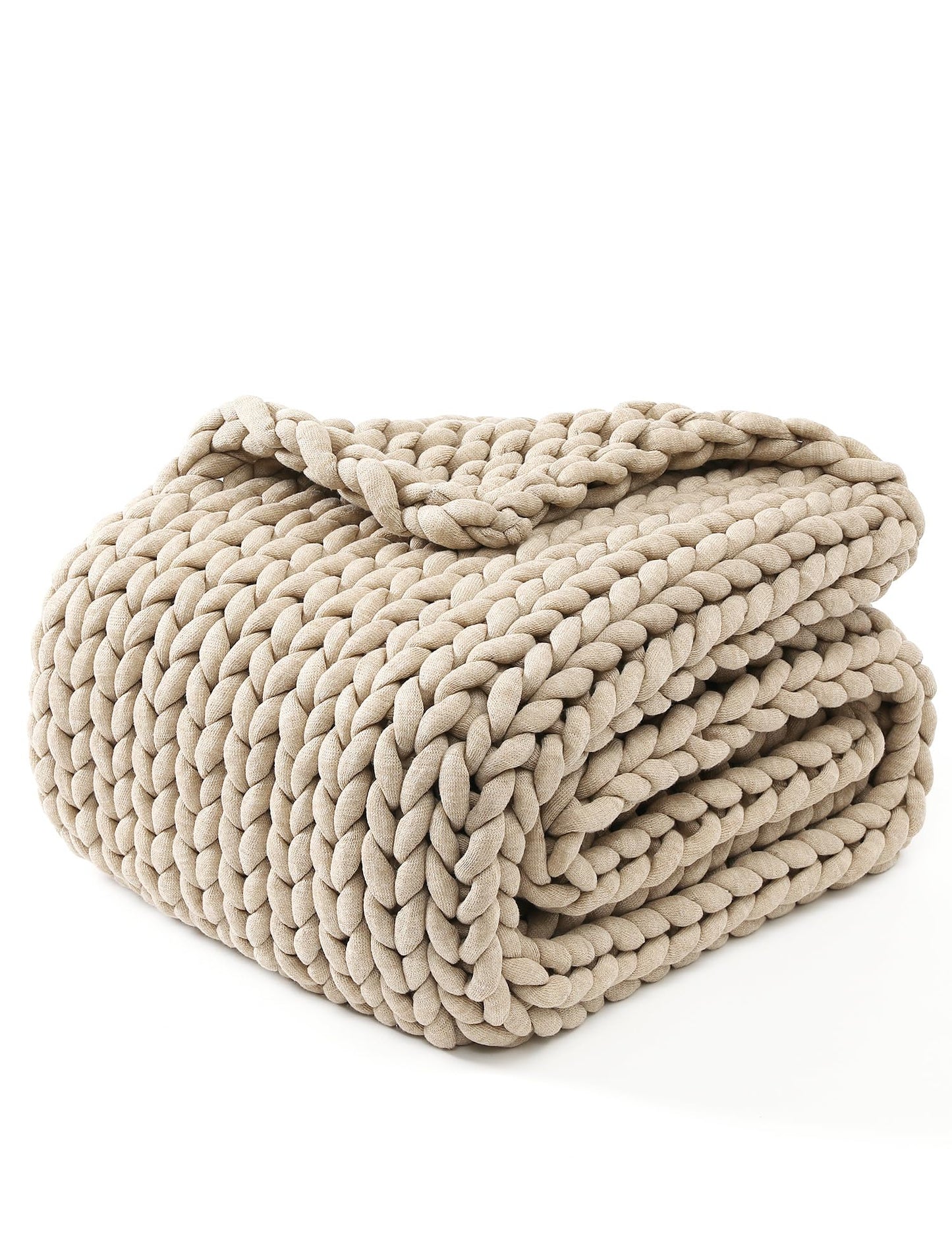 YnM Chunky Throw Blanket, Medium-Weight, Hand Knitted, Skin Friendly, Ventilated and Breathable, Machine Washable, Home Décor Piece for Couch, Sofa and Bed (Beige, 40x50 Inch)