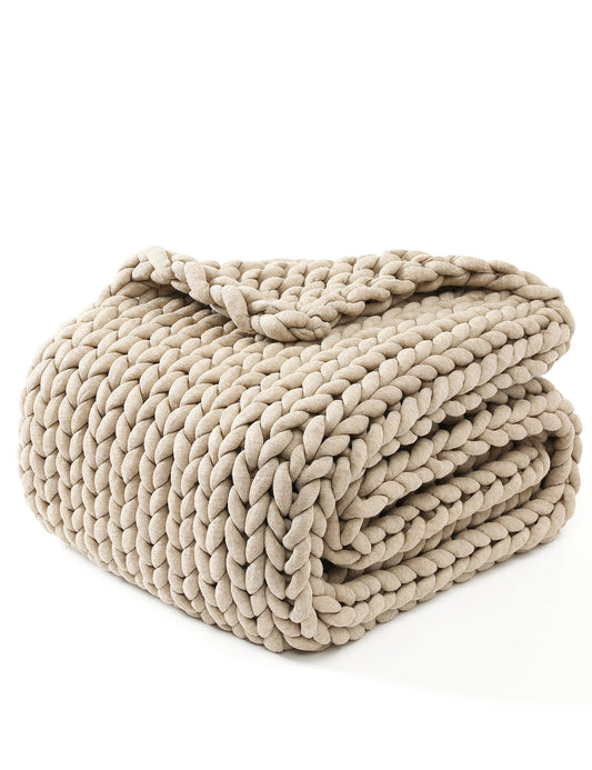 YnM Chunky Throw Blanket, Medium-Weight, Hand Knitted, Skin Friendly, Ventilated and Breathable, Machine Washable, Home Décor Piece for Couch, Sofa and Bed (Beige, 40x50 Inch)