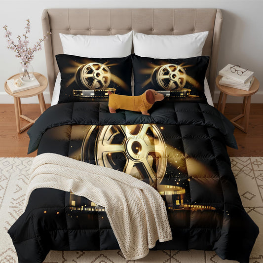 Cinema Comforter Set Twin Size 2 Pcs - All Season Comforter & Pillowcase, Movie Theater Bedding Set, Soft Lightweight Down Alternative Duvet Insert, Vintage Movie Bedroom Decor