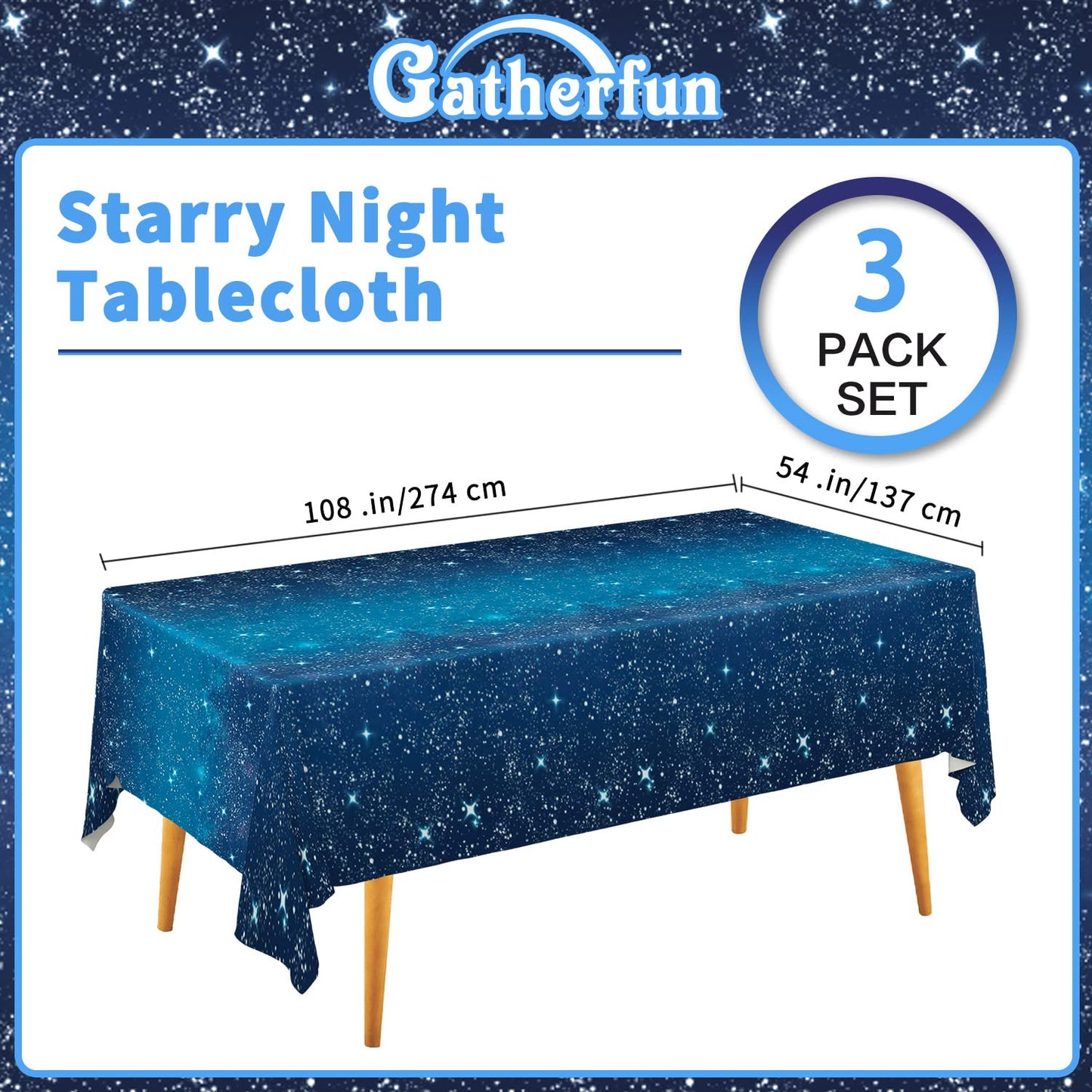 Space Tablecloth Gatherfun Space Stars Theme Party Supplies Starry Night Tablecloth Waterproof Plastic Galaxy Table Cover for Birthday Party Decorations 54x108 Inch 3PCS