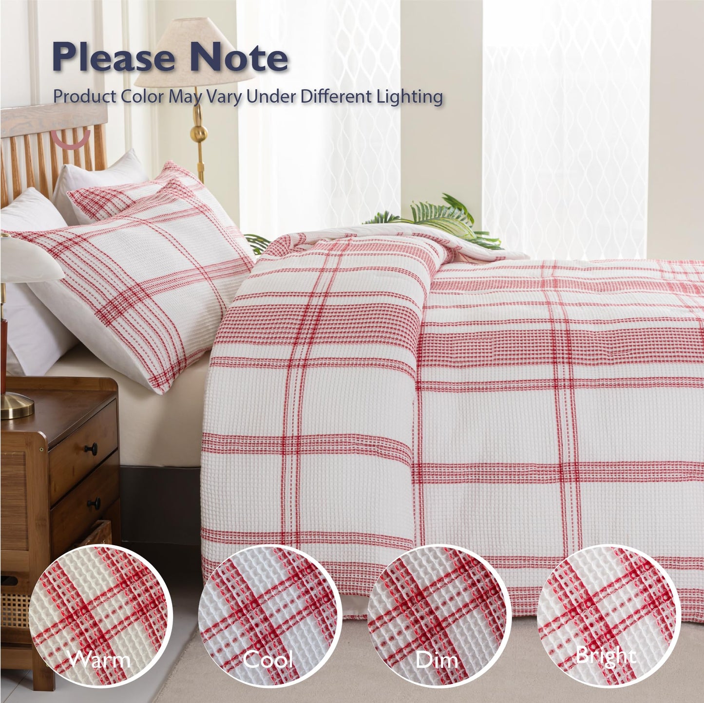 ALPHA HOME 100% Cotton Jacquard Comforter Set Full Size, 3 Pieces with Comforter & Pillow Shams, Cozy Waffle Weave Bedding Sets for All Season, Crimson Red