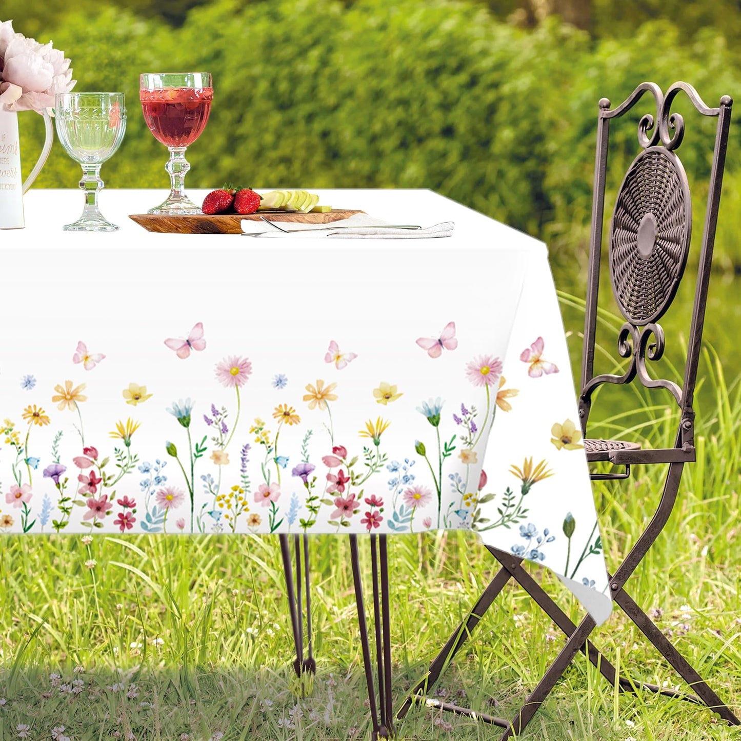 Lianxuia 3Pcs Spring Floral Tablecloth, 54 x 108 Inch Butterfly Wildflower Plastic Table Cover, Disposable Flower Themed Table Cloth for Wedding, Mothers Day, Tea Party Decorations