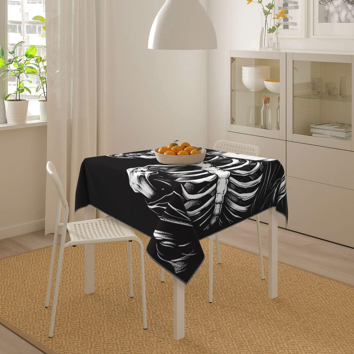 Entemne Square Table Cloth 55x55 Inch Funny Skeleton Coffee Tablecloth Washable Soft Wrinkle Free Dust Proof Card Table Cover for Tea Party Picnic Kitchen Dining Decor