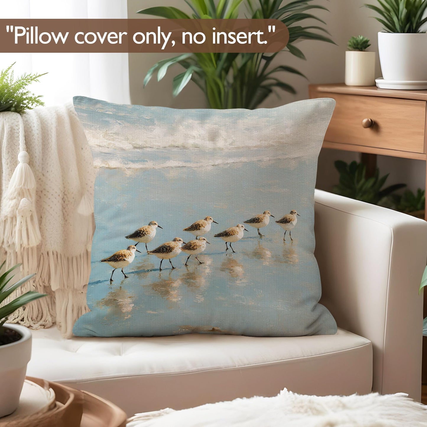Lengues Coastal Beach Bird Pillow Covers 18x18 inches, Bird Lover Gifts Throw Pillow Covers, Coastal Ocean Beachy Sandpiper Decorative Pillowcases for Home Bed Bedroom Living Room Couch