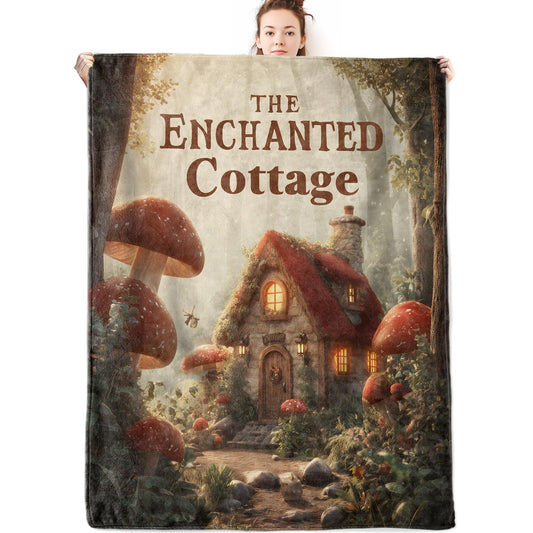 olpddz Magical House Flannel Blanket Gifts for Fairy Lover,60x50inch,Whimsical Forest Throw Scene Blankets with Mushroom and Cottage,for Bedroom,Sofa,Living Room,Camping Home Decor Throws