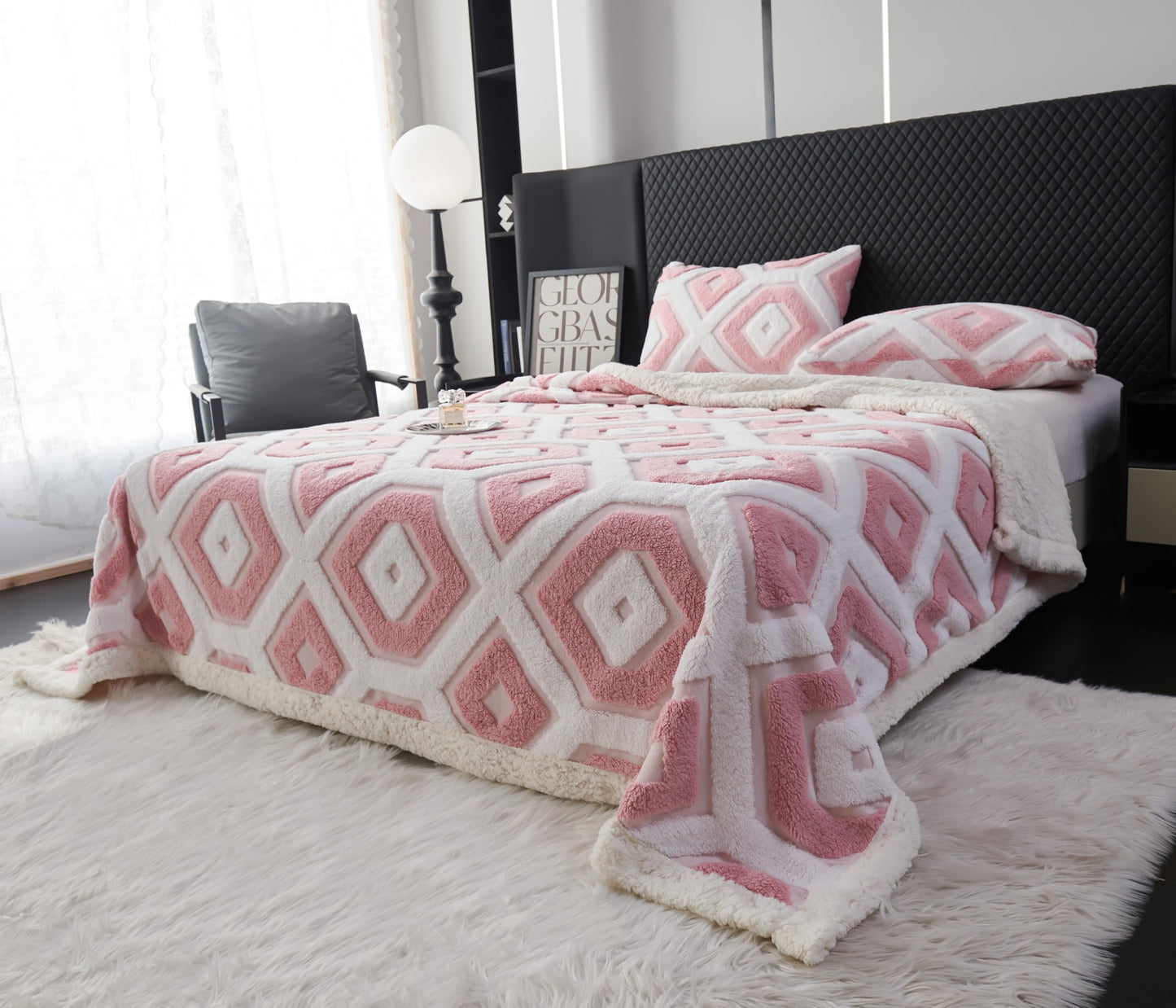 LEVINIS Large Bohemian Bed Blankets 80'' × 90'', Ultra Soft Aztec Blankets for All Season, Cozy, Plush, Bohemian Throw Blanket for Bed/Couch/Sofa/Office/Camping, Pink