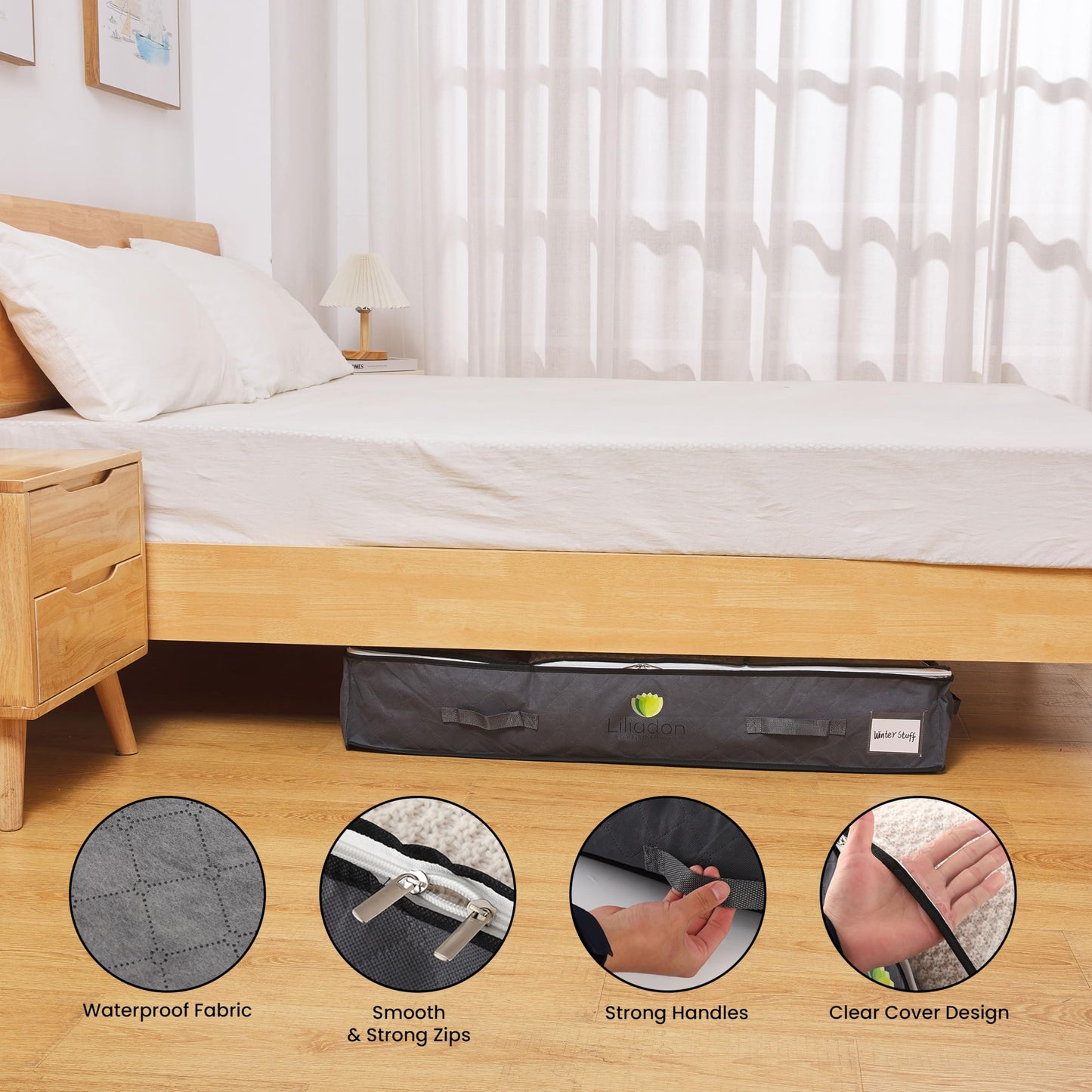 Title: Liliadon Lightweight Linen Underbed Storage Bags (6-Pack) - Gift Set! 4 Large (90L) + 2 Medium (40L) - Foldable Closet Organizers for Clothes & Bedding