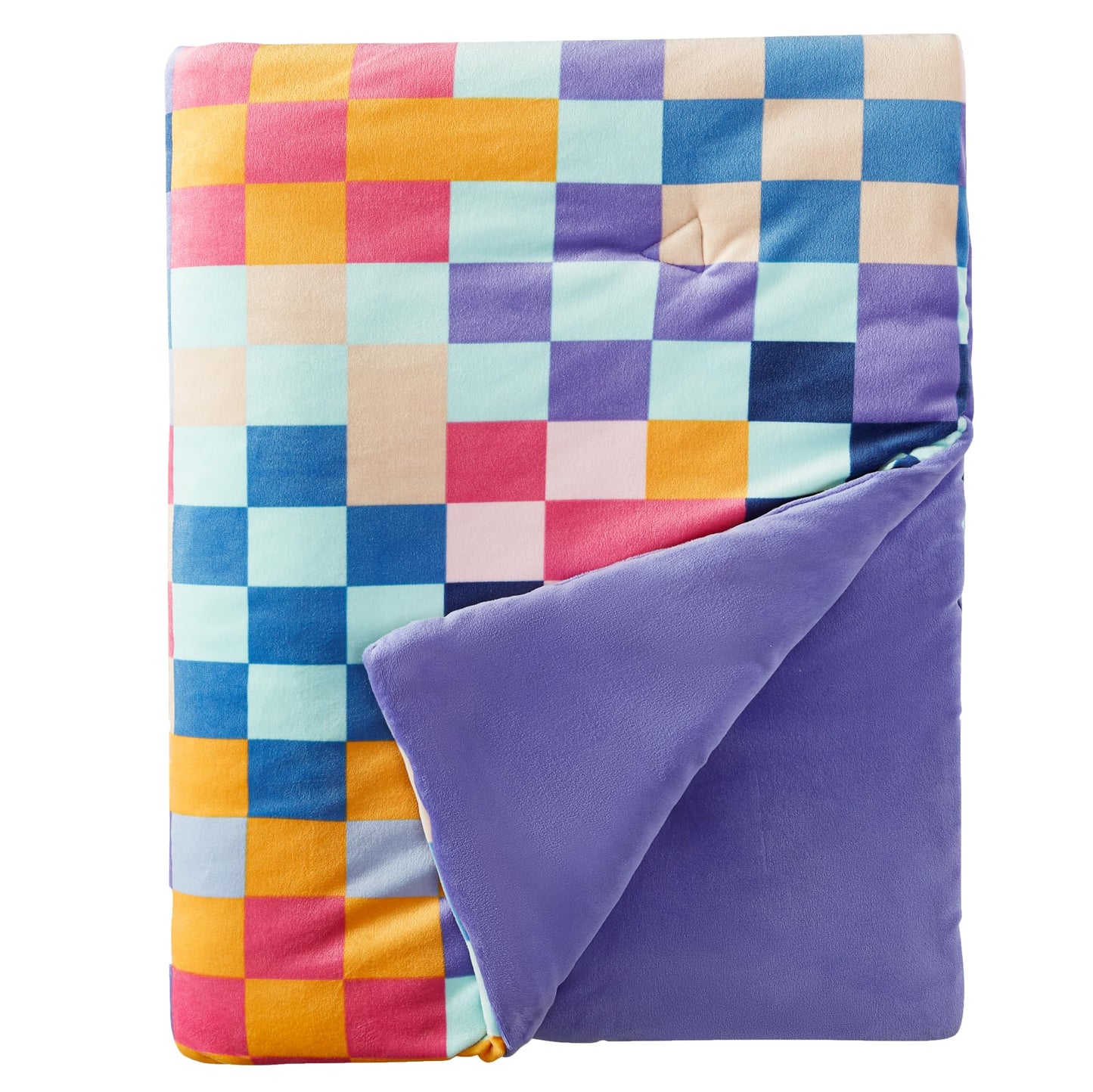 Urban Lifestyle Smooshie Plush Throw Blanket – 50x60 Ultra Cozy Throw, Multicolor Checkered Pattern with Purple Reverse, Lightweight & Fluffy for Couch, Bed & Travel – Kids & Adults