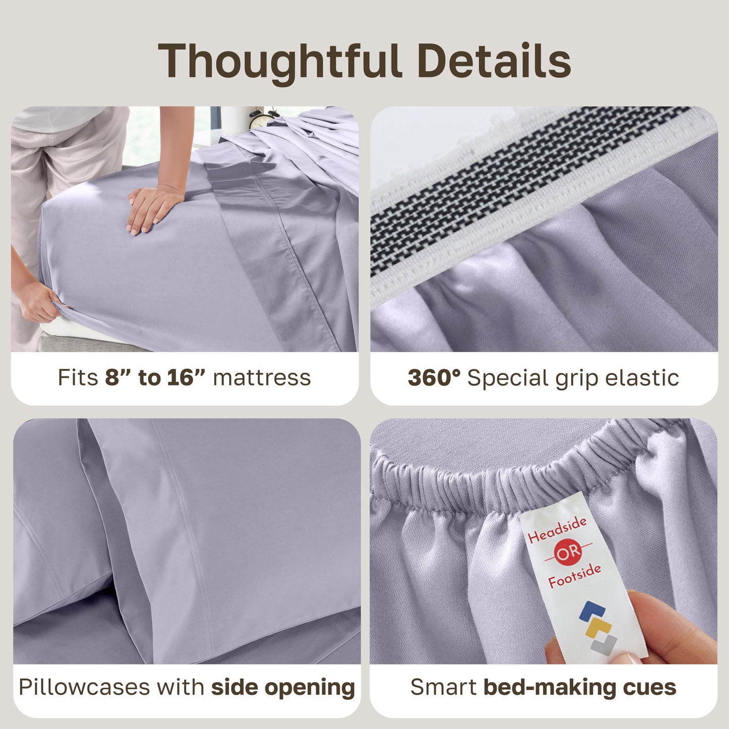 California Design Den Luxury 800 Thread Count Sheets Queen - 100% Cotton Sateen for Queen Size Bed, Bedding Set with Deep Pockets - Lavender