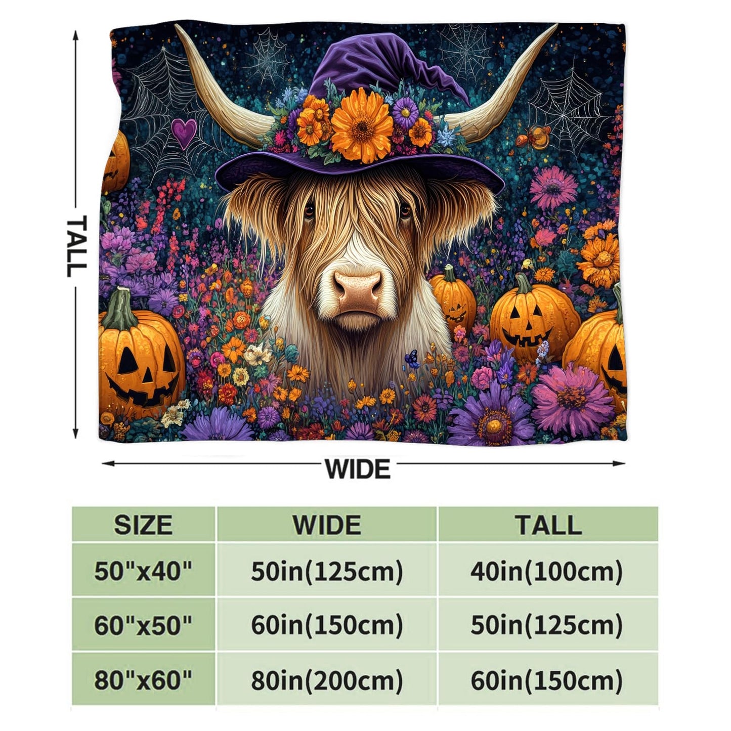 Tijuboni Halloween Highland Cow Pumpkin Throw Blanket for Girls Boys Women Men Kids Adults Soft Flannel Fleece Blanket for Couch Sofa Bed Home Decor 40"x50"