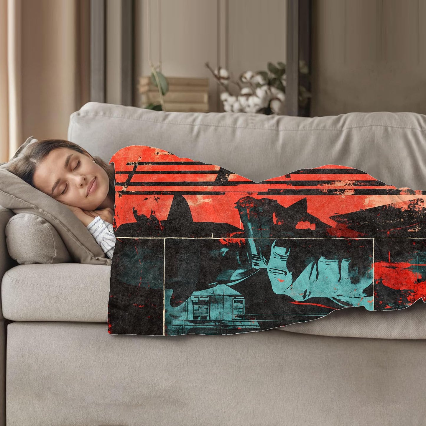 Plistiz Black Crime Throw Blanket 50"x60", Dark Urban Art Theme Blankets for Living Room Couch, Home Decor, Soft Flannel Crime Gifts for Adults and Women