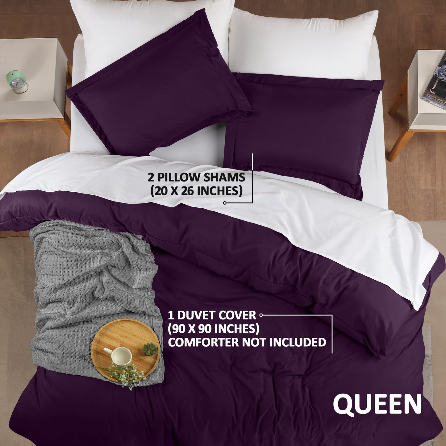 Utopia Bedding Duvet Cover Queen Size - 3 Piece with Zipper Closure - 1 Comforter Cover 90X90 Inches & 2 Pillow Shams 20X26 Inches (Purple) Comforter Not Included