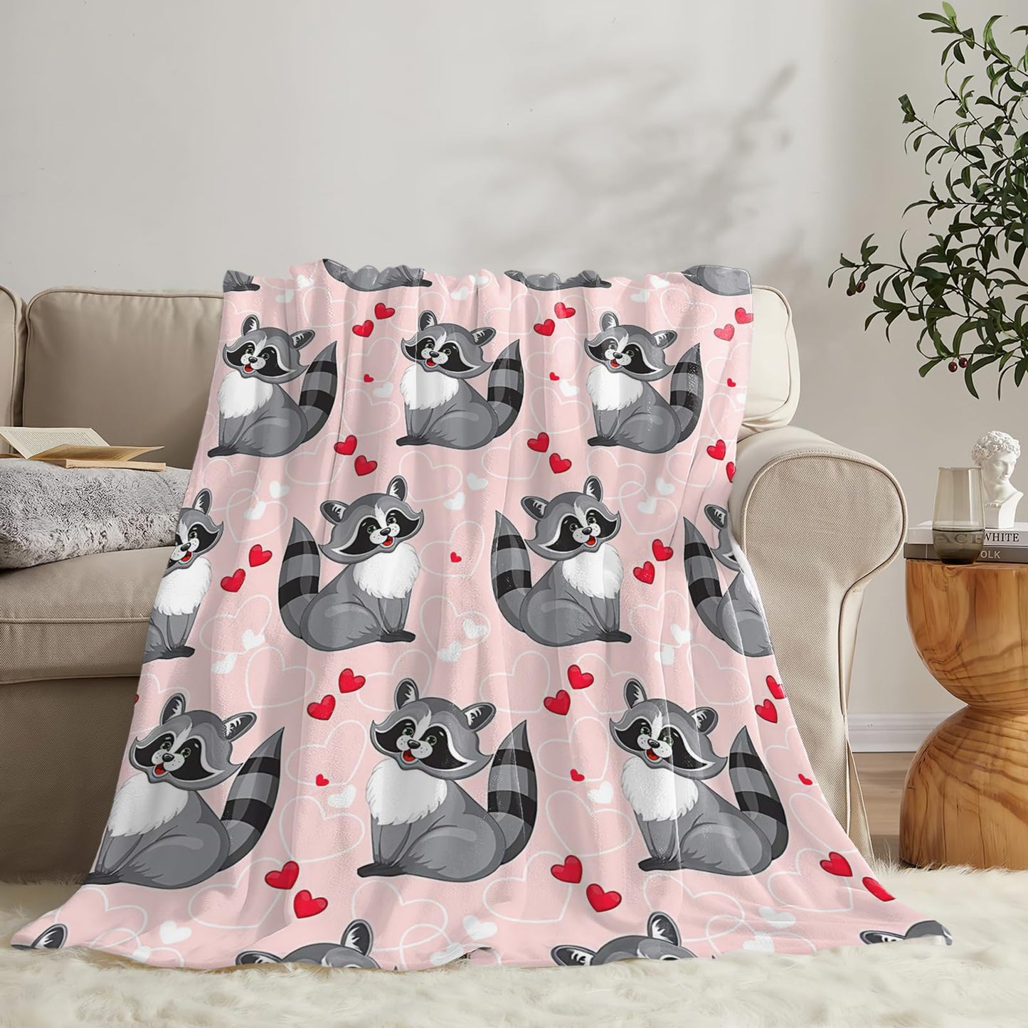 Tijuboni Pink Raccoon Throw Blanket Raccoon Gifts for Girls Boys Women Men Kids Adults Soft Flannel Fleece Blanket for Couch Sofa Bed Home Decor 40"x50"