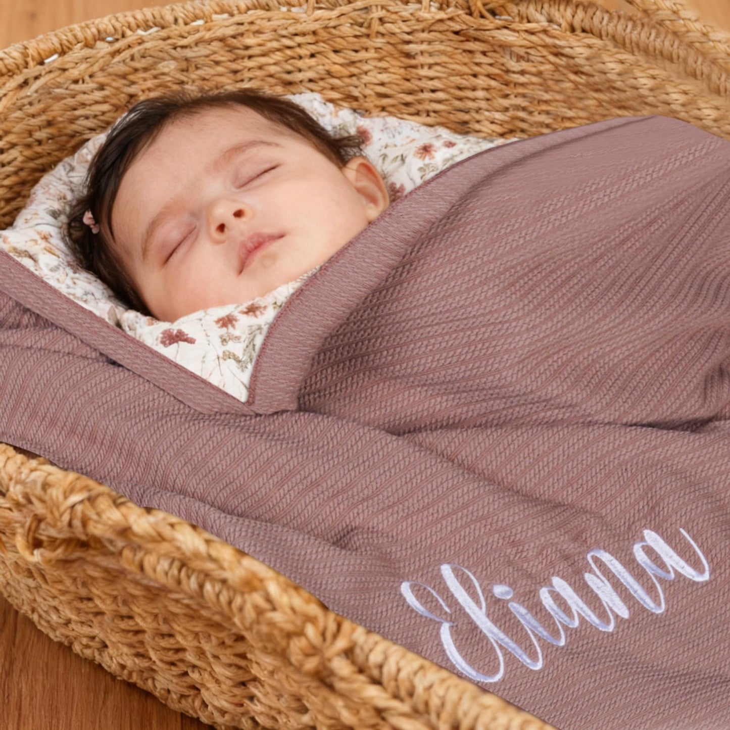 Personalized Baby Blanket with Name – Custom Knit Blanket, 27x40in Floral Embroidered Nursery Blanket for Girls – Customized Baby Blanket, Soft Newborn Gift & Custom Baby Gifts (Baby Brown)