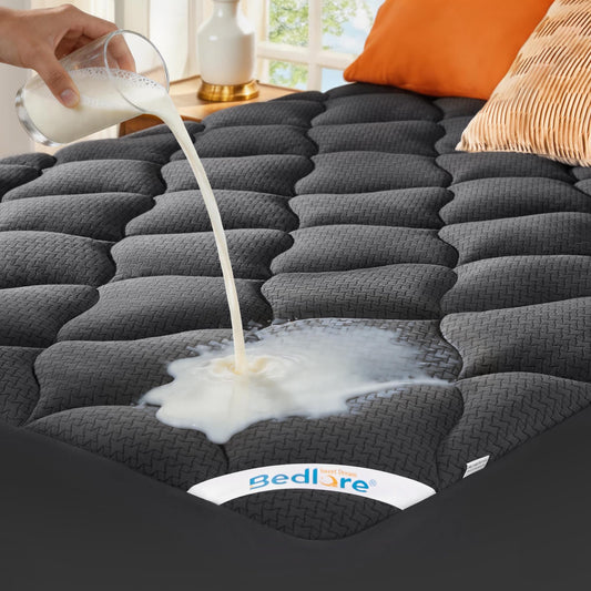 BEDLORE Waterproof King Mattress Pad, Breathable Mattress Protector with 6-18 Inch Deep Pocket, Quilted Fitted Mattress Topper Bed Cover, Noiseless & Machine Washable