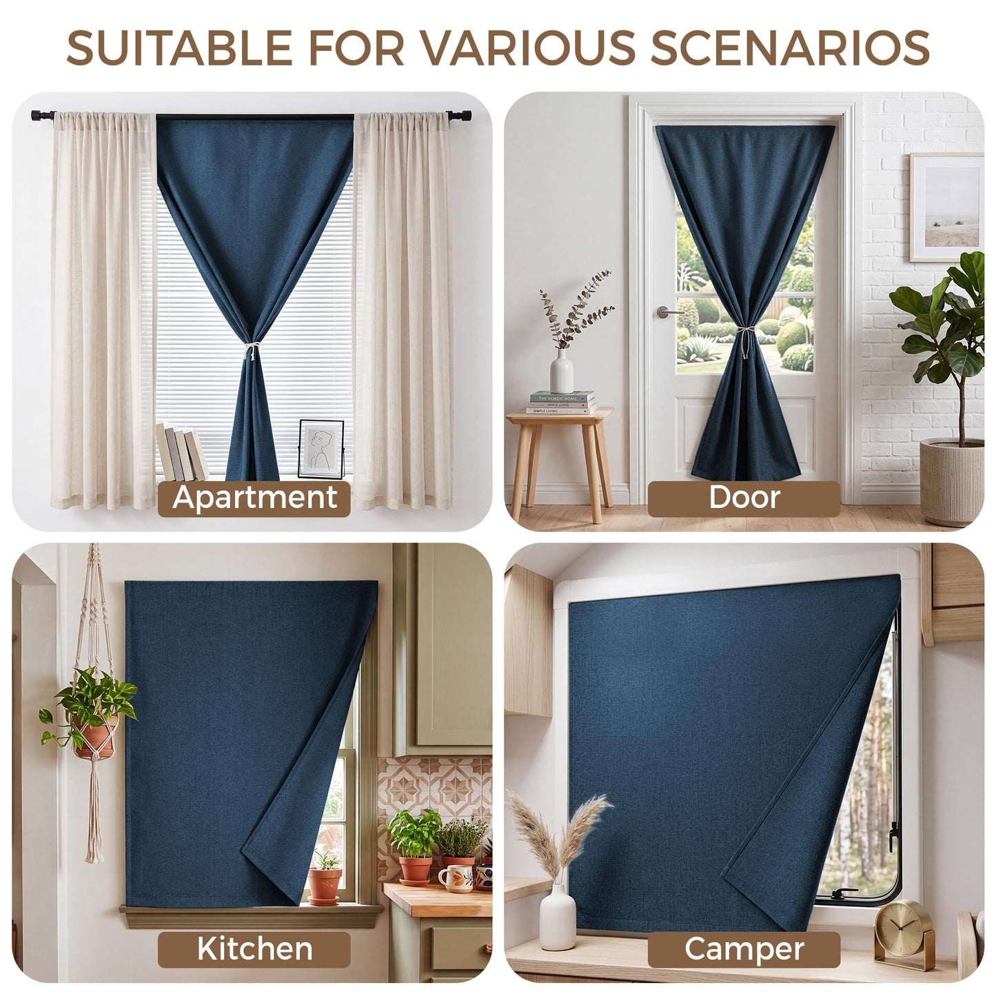 Foxdecor Blackout Curtains No Drill Hook and Loop Single Panel for Window