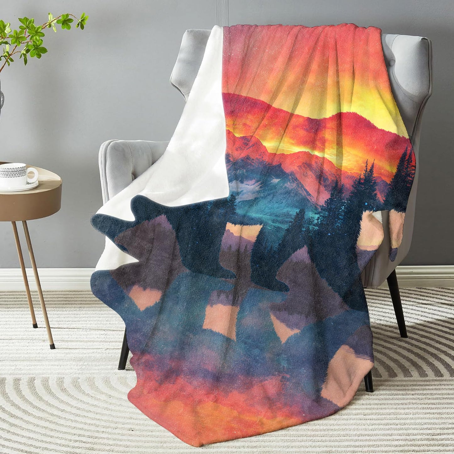 Majestic Mountain Bear Blanket, Plush Soft Lightweight Warm Cozy Flannel 60×50 inch Throw Blanket with Wildlife Nature Scene for Couch, Travel, Bed, Outdoor, Gifts for Men Women Adults