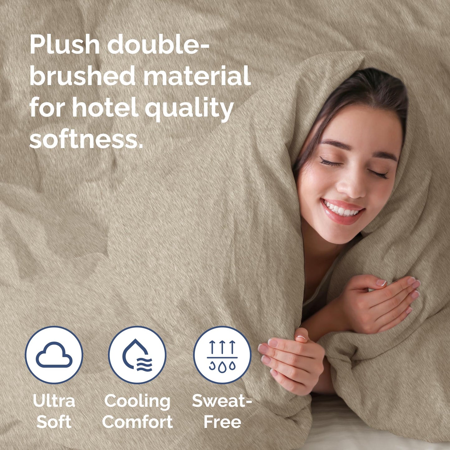 Duvet Cover Queen Size Set - Extra Soft Queen Duvet Cover 90" x 90" with 2 Pillow Shams - Hotel Luxury, Easy Care & Fade Free with Zipper Closures & Ties - Comfy, Cozy & Breathable (Heathered Beige)