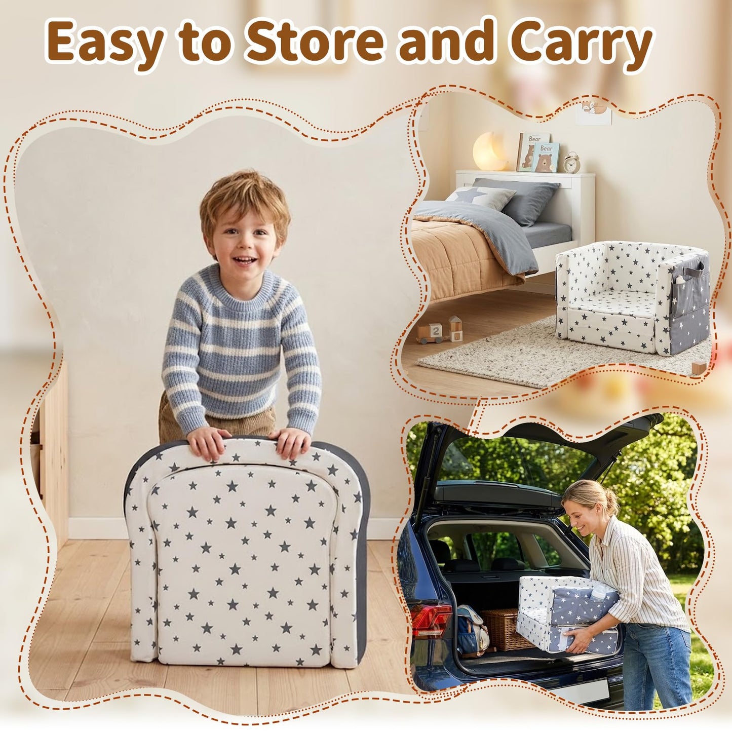Toddler Travel Bed, 2-in-1 Portable Toddler Bed Sofa Chair Convertible Travel Crib with Storage Pockets, Foldable Portable Toddler Bed Sofa Chair Velvet Washable Covers for Kids Camping Hotel Sleeping