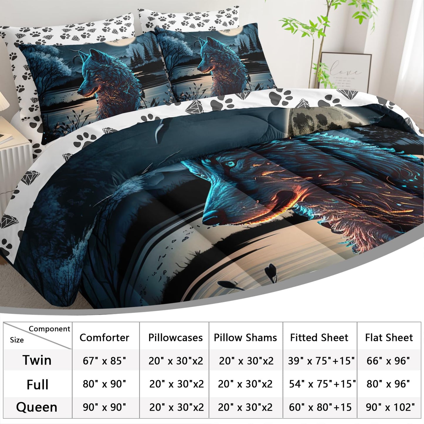 AILONEN Boys Wolf Comforter Set Twin Size,7-Piece Soft Bed in a Bag,Safari Animal Wolf Comforter & Fitted Sheet & Flat Sheet & 2 Pillowcases,2 Pillow Shams for Room