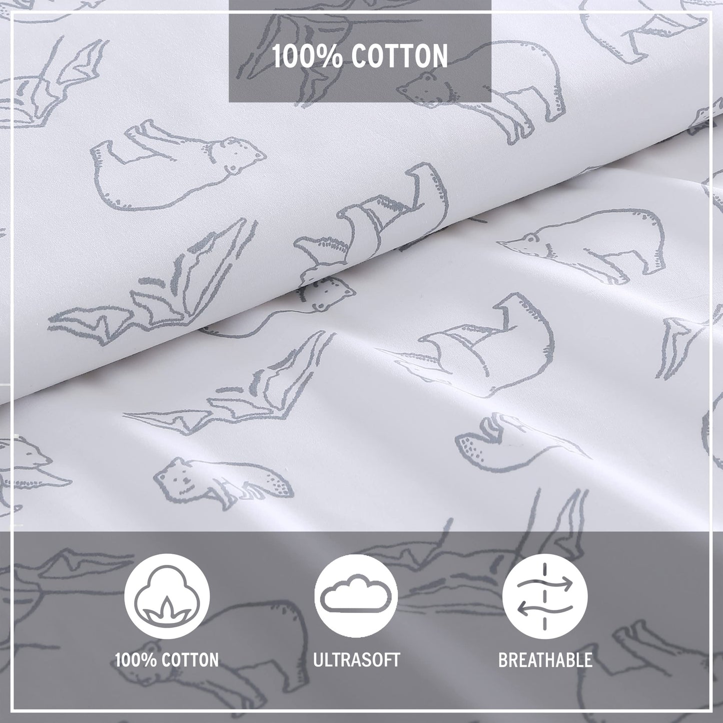 Eddie Bauer- Twin Sheet Set, Cotton Percale Bed Sheets, Crisp & Cool, Lightweight & Breathable, Dorm Essentials (Smokey Bear Camp Grey, Twin)