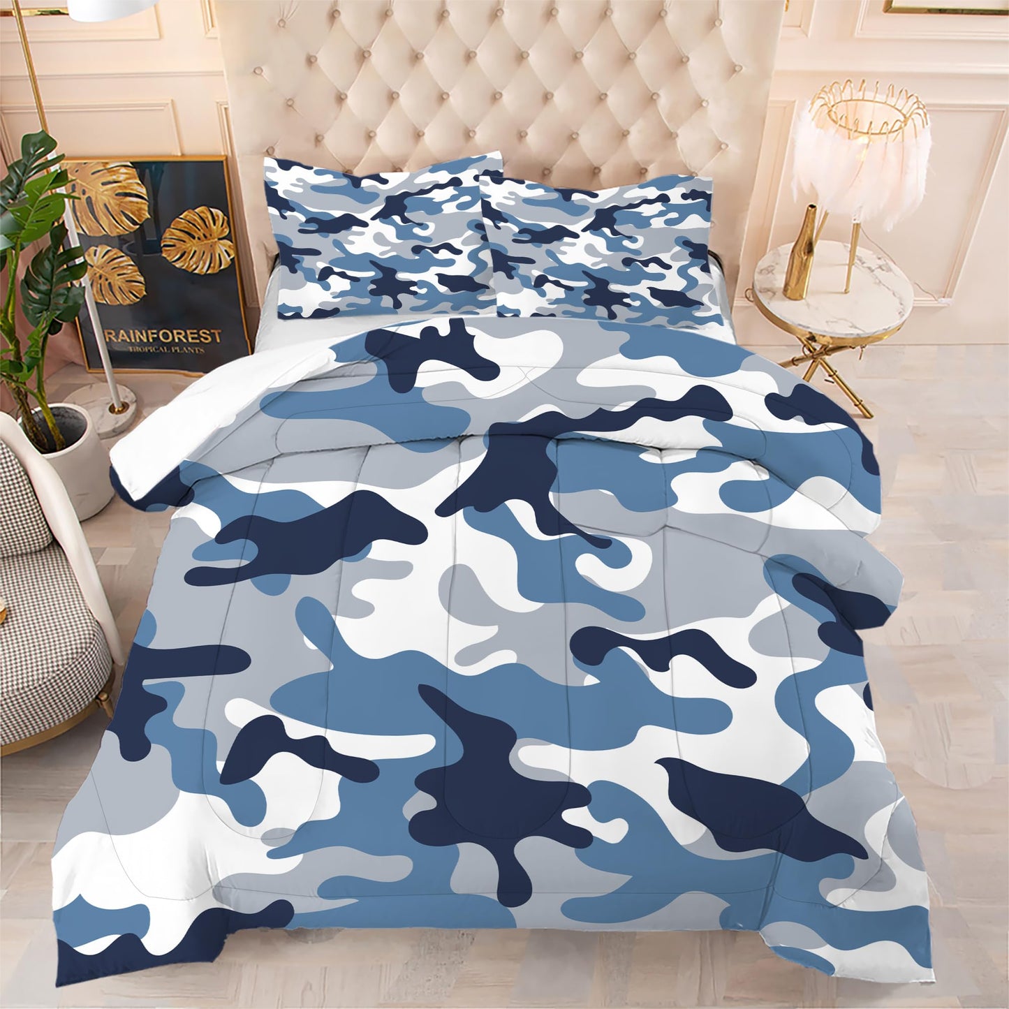 VTKON Navy Blue Camouflage Comforter Set Full Size Soft Military Camo Bedding Set 3 Pcs with 1 Comforter and 2 Pillow Cases for Boys Kids Bedroom Decor
