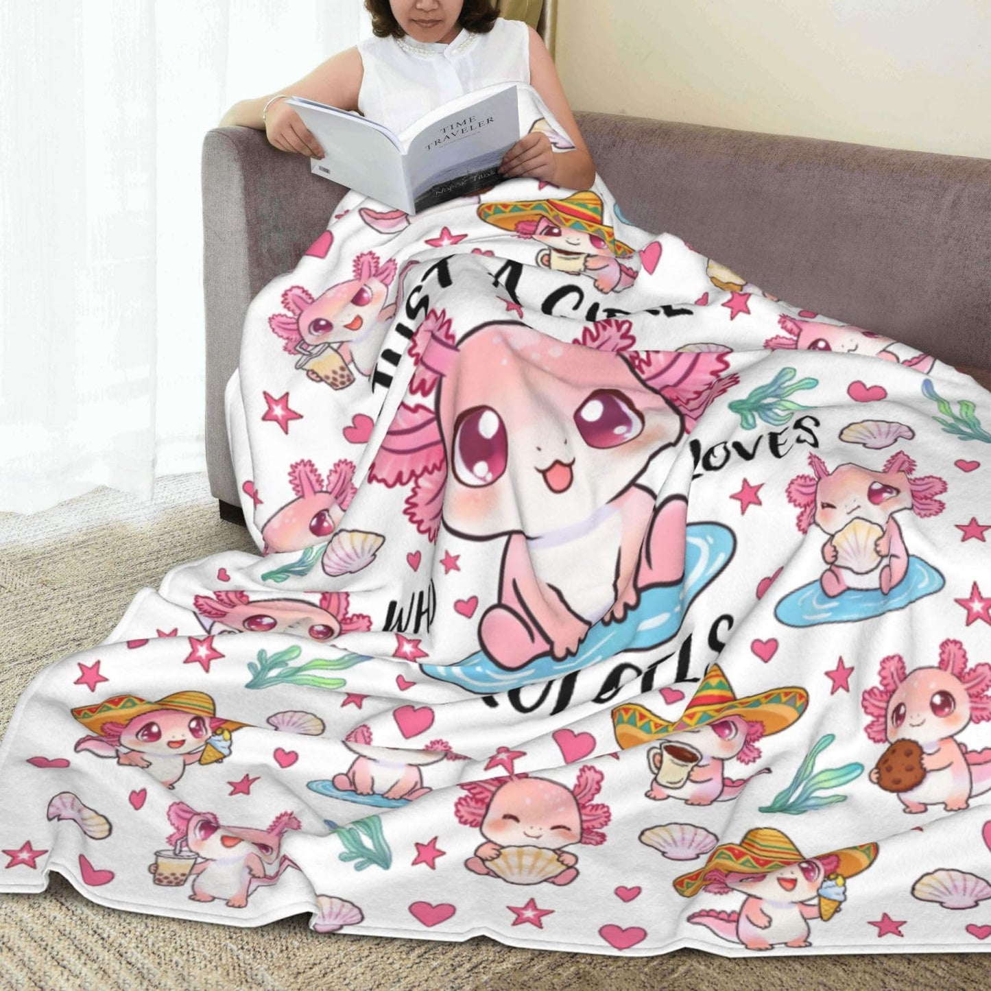 Just A Girl Who Loves Axolotls Throw Blanket 50"x40" Cozy Fluffy Plush Blanket Soft Flannel Throw Blanket for Kids Men Women Gift Sofa Bed Couch