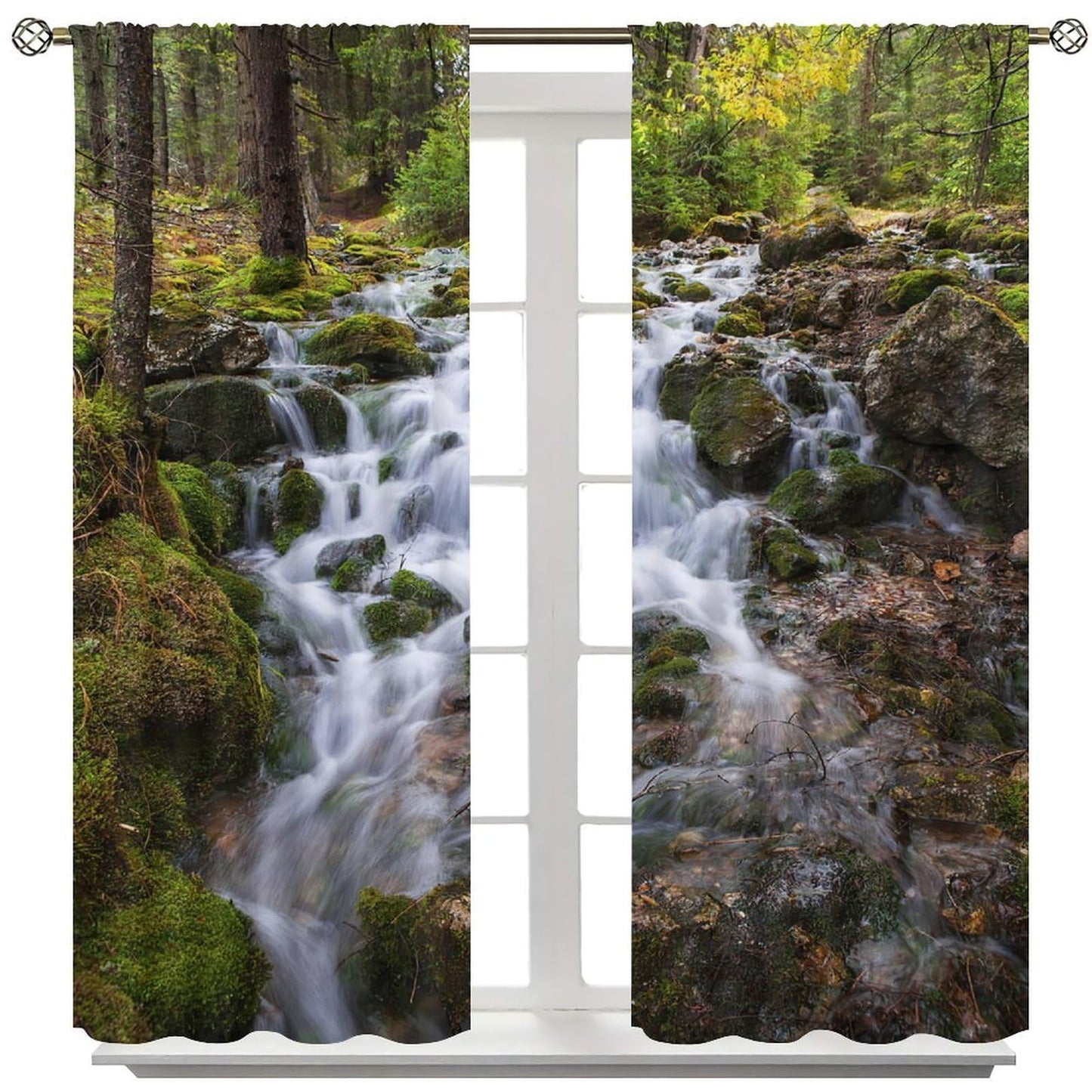 AuiMzoo Natural Waterfall Curtains, Jungle Rivers and Streams Natural Scenery, Bedroom, Living Room and Kitchen Blackout Curtains42X45 Inch