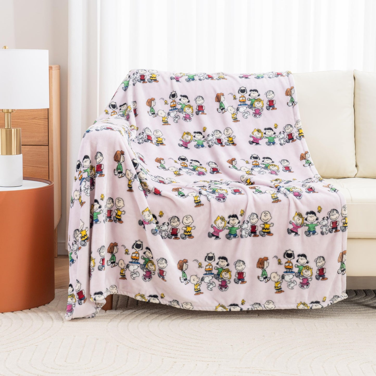 Berkshire Blanket Peanuts® VelvetLoft® Cute Character Snoopy Plush Throw Blanket,Peanuts Laughing Robe Lilac,Throw 55 in x 70 in (Official Peanuts® Product)