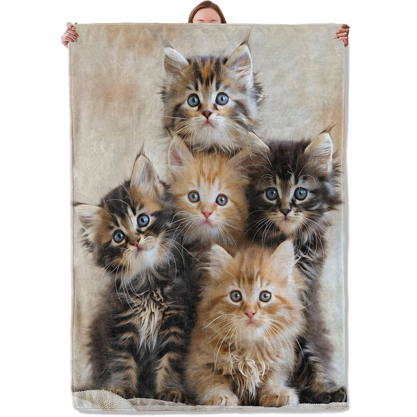 Mounidso Cat Blanket, Kitten Flannel Blanket Gifts for Women, Soft Warm Lightweight Cat Blankets for Living Room Home Sofa Travel Decor 50" x 60"