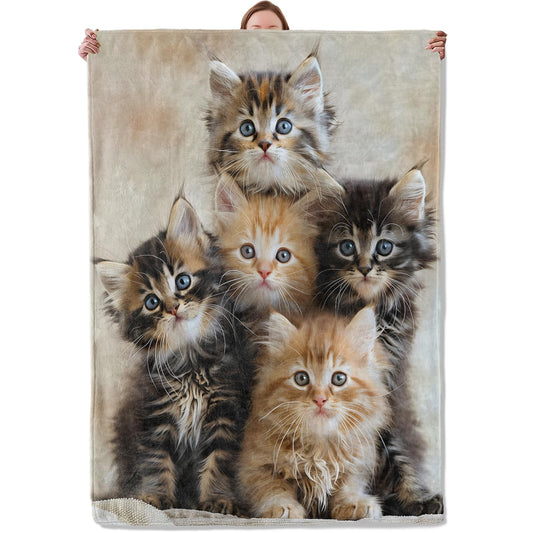 Mounidso Cat Blanket, Kitten Flannel Blanket Gifts for Women, Soft Warm Lightweight Cat Blankets for Living Room Home Sofa Travel Decor 50" x 60"