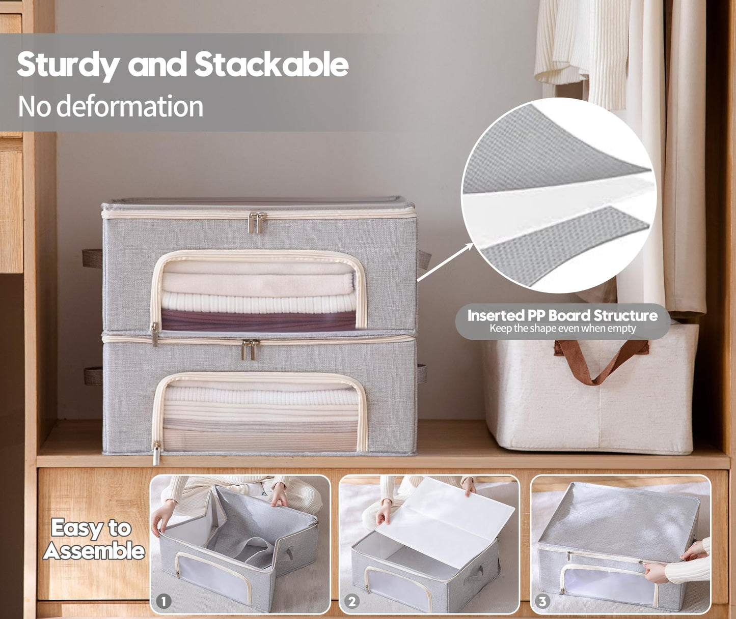 Beveetio 2-Pack Cashmere Sweater Storage Bags with Natural Cedar Blocks, Breathable Clothes Storage Bag with Mesh Window & Handles, Foldable Closet Garment Storage for Cashmere, Wool & Knitwear-Grey