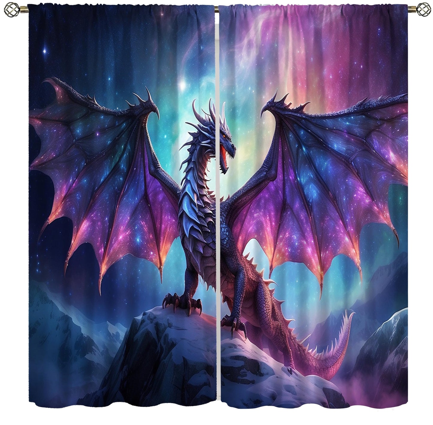 Fantasy Dragon Curtains for Bedroom,Mystic Magic Star Epic Adventure Fantasy Wings Fire-Breathing Dragon Animals Dragon Window Drapes Print for Kids Boys Girls Living Room 42x45in (No Blackout)