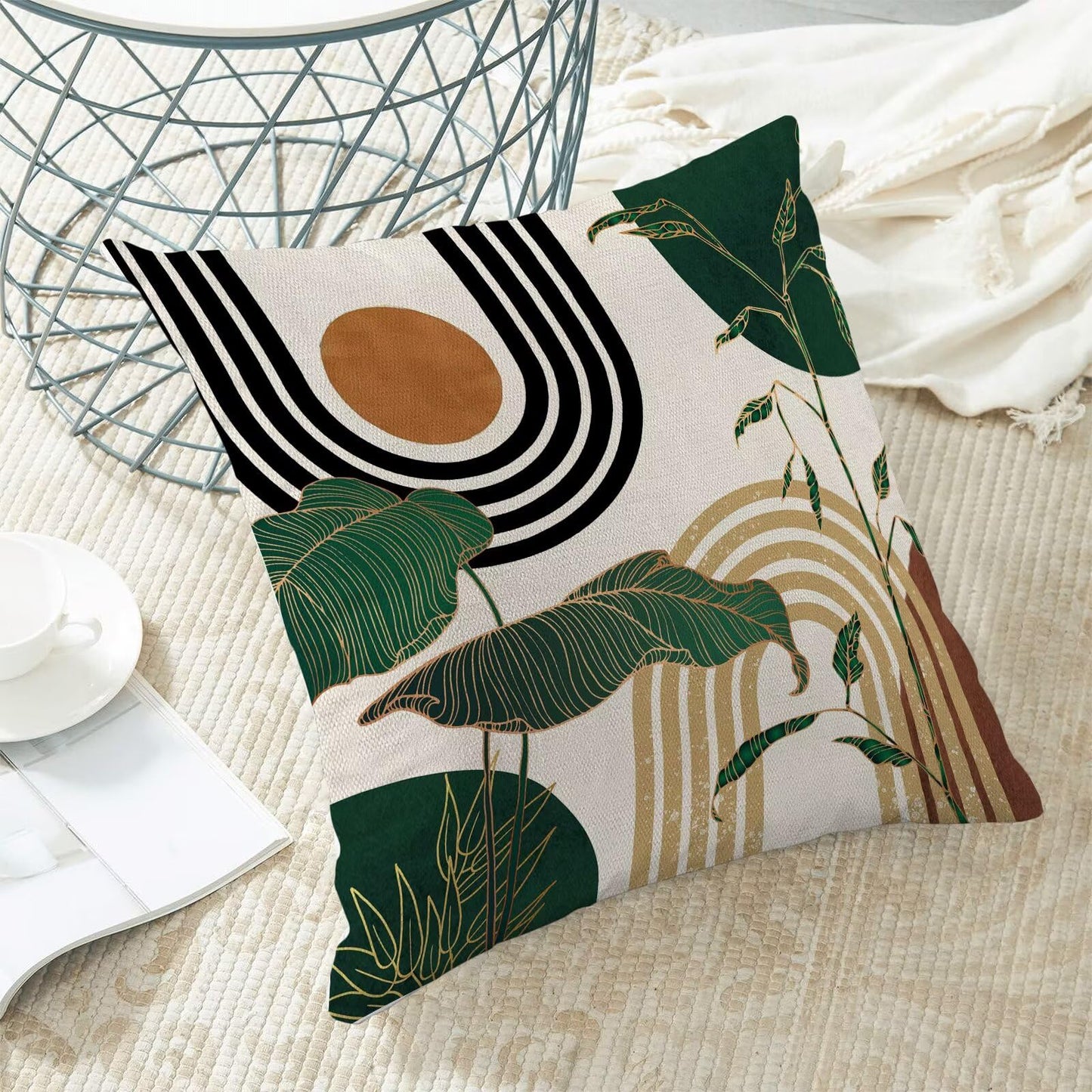 AEIOAE Green Mid Century Pillow Covers 20 x 20 inch Set of 2 Boho Minimalist Tropical Retro Decorative Throw Pillow Abstract Outdoor Linen Square Farmhouse Cushion Cover for Home Couch Sofa