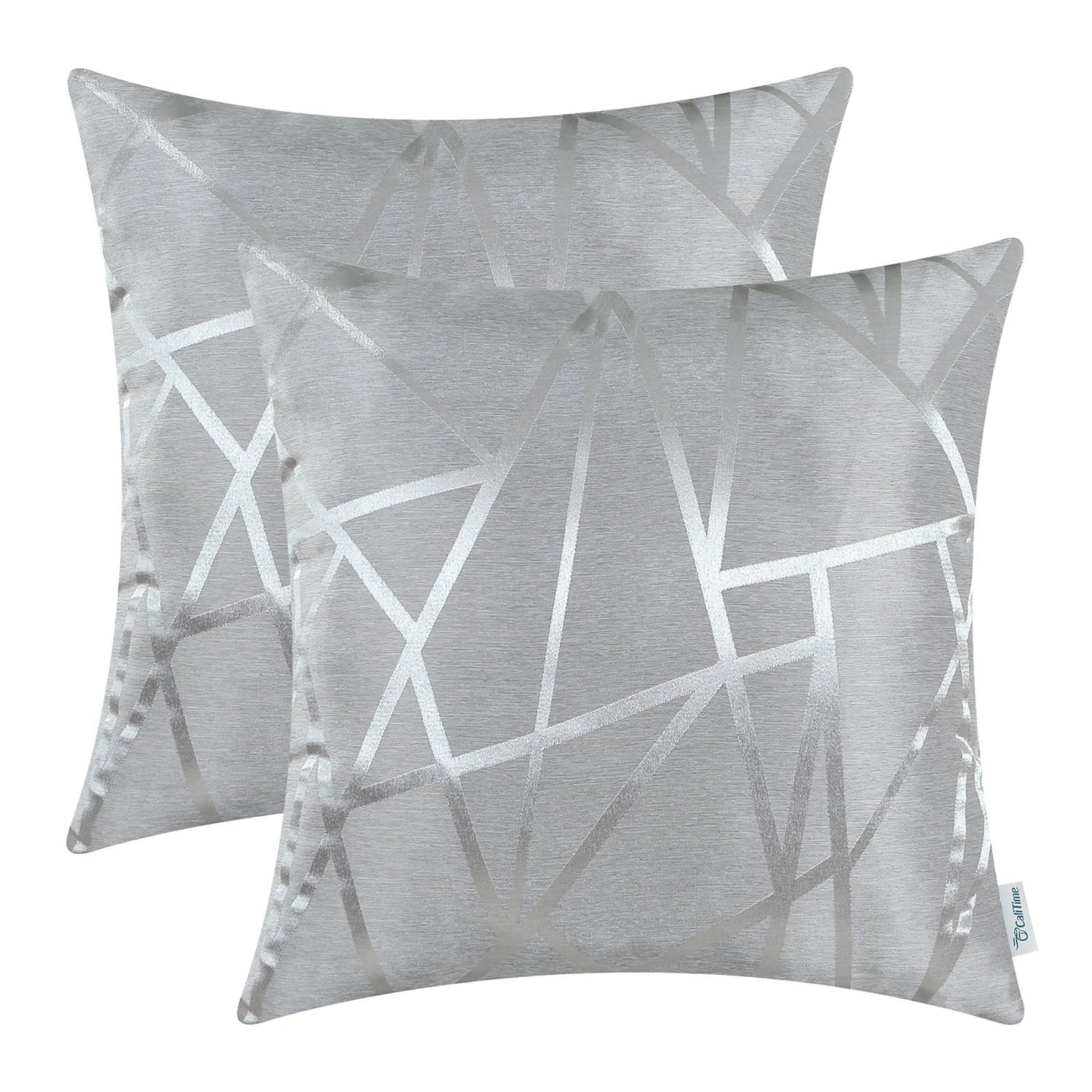 CaliTime Pack of 2 Throw Pillow Covers Cases for Couch Sofa Home Decor Modern Shining & Dull Contrast Triangles Abstract Lines Geometric 18 X 18 Inches Silver Gray