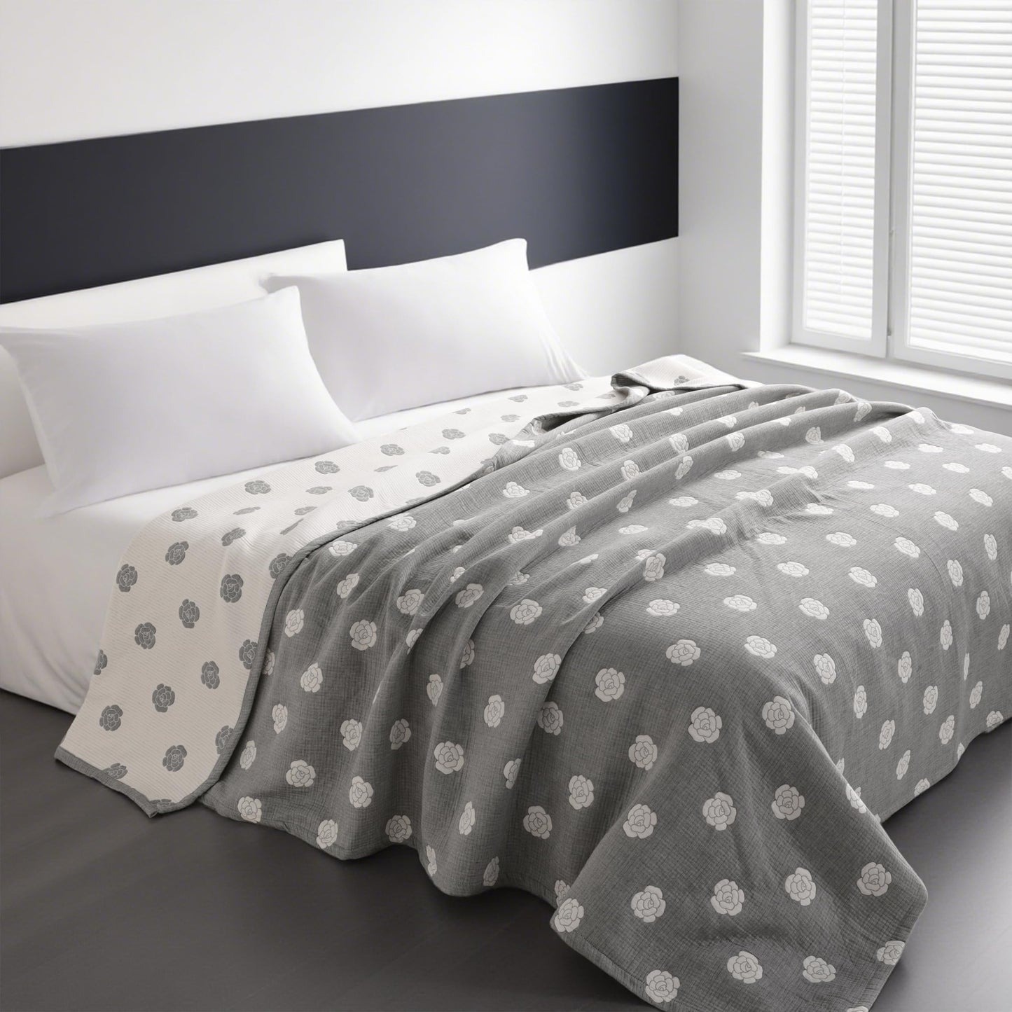 NTBAY 3 Layers Cotton Muslin 106x92 King Bed Blanket, Super Soft Breathable Thermal Yarn Dyed Quilt for Adults, Perfect Lightweight Blanket for Couch Sofa Bed All Seasons, Grey Rose