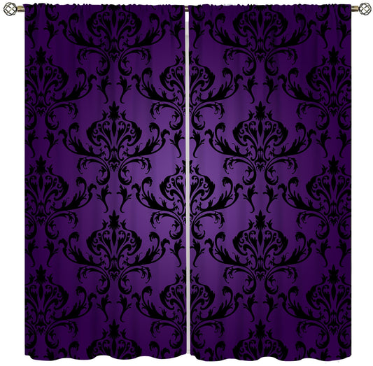 YCness Victorian Baroque Curtains Antique Gothic Vintage Floral Black Purple Window Curtains Bohemian Exotic Window Treatments 2 Panels for Bedroom Kitchen Living Room Home Drapes 42x54 Inch