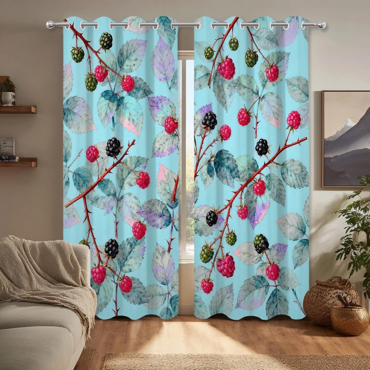 BaoNews Watercolor Light Blue Blackout Curtains for Bedroom, Teal Green Blue Black Abstract Drapes Plastic Grommet Top Insulated Thermal Living Room, 52X84 in 2 Panels