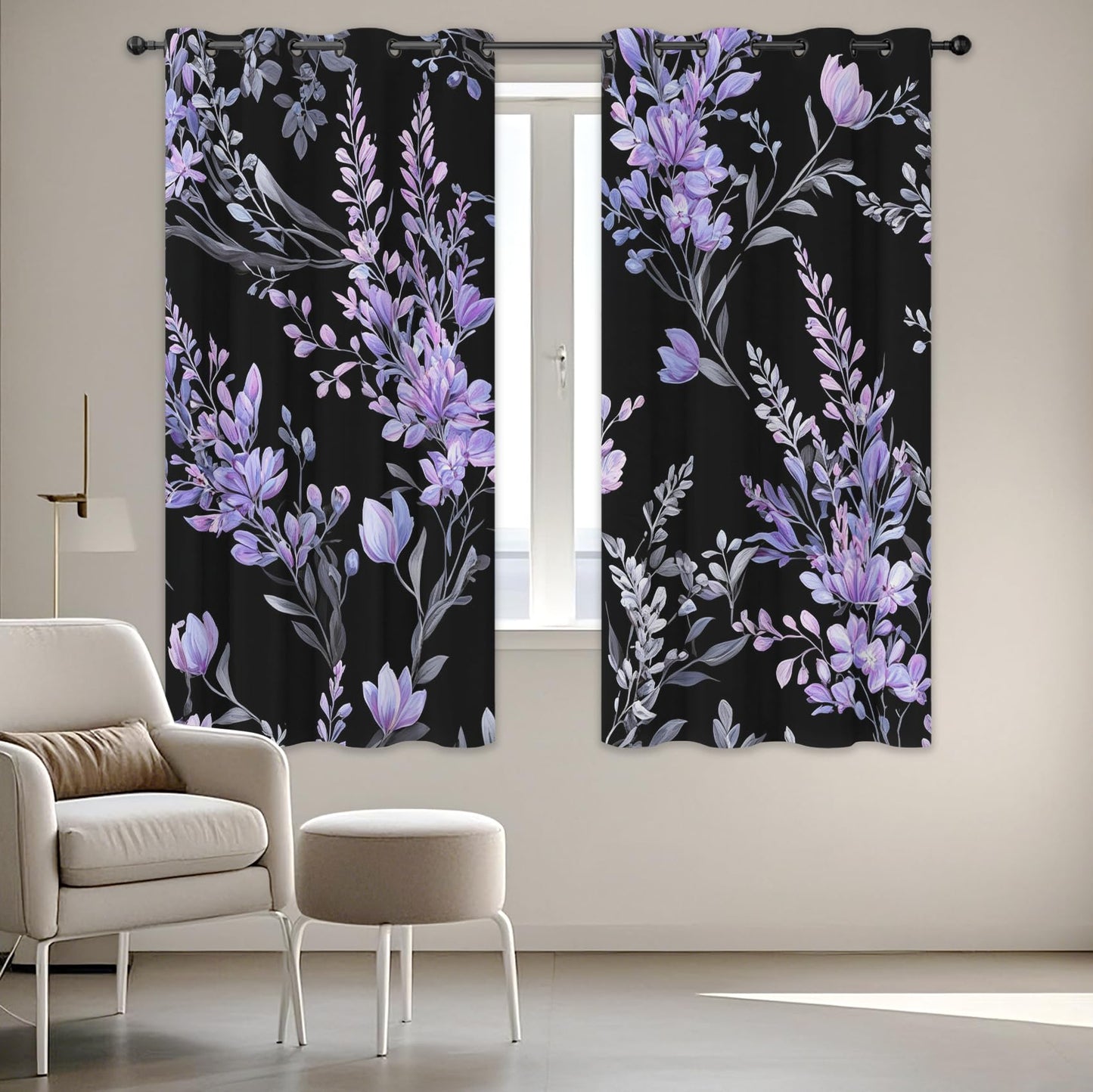 Lavender Blackout Curtains for Bedroom Living Room Purple Flower