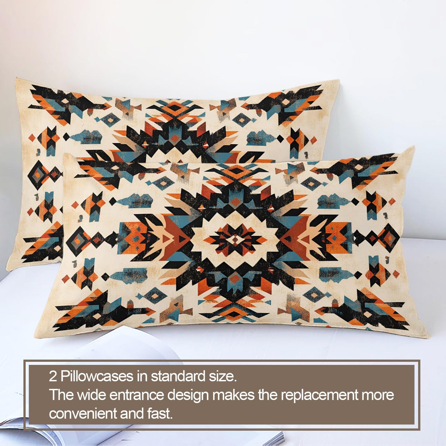 GKPLY Navajo Geometric Duvet Cover King, Tribal Aztec Bedding & Bedroom Decor, Southwestern Comforter, Zipper Closure, Rustic Ethnic Duvet Cover & 2 Pillowcases, Reversible Print