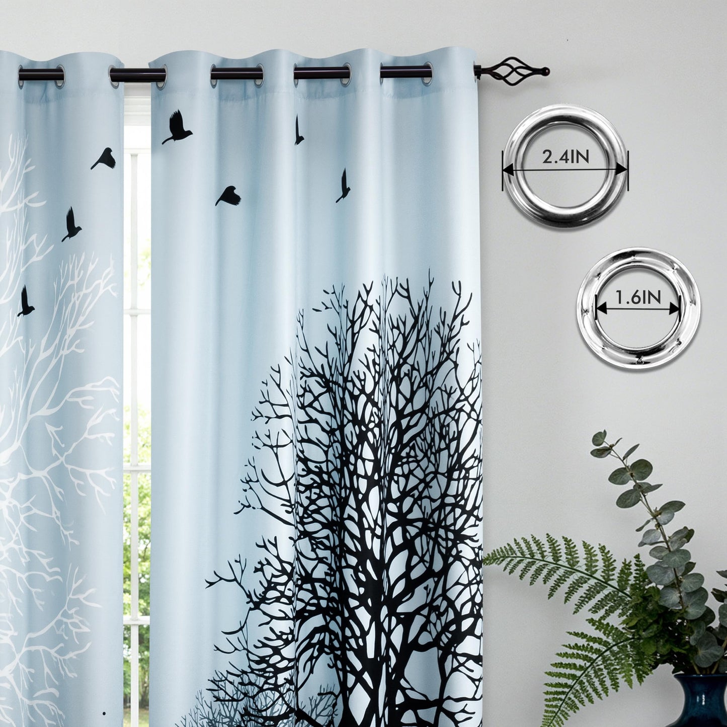SUBRTEX Light Flitering Curtains 52Wx95L, Room Darkening Vibrant Floral Drapes, 50% Blackout, Semi Sheer Boho Farmhouse Curtains for Living Room, Light Blue
