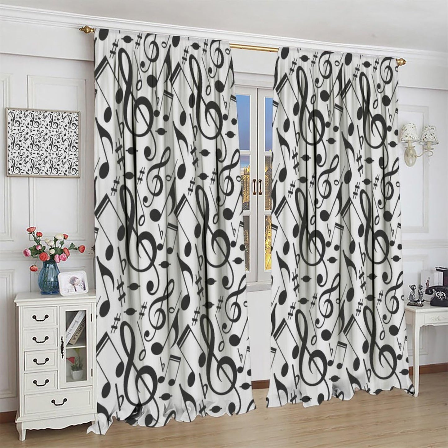 FAOTELY Music Curtains Sketchy Musical Notes and Melody Fine Arts Theme Pattern Blackout Window Drapes for Bedroom Living Room Kitchen Cafe Decor （W21xL45 Inch） x2 Decor