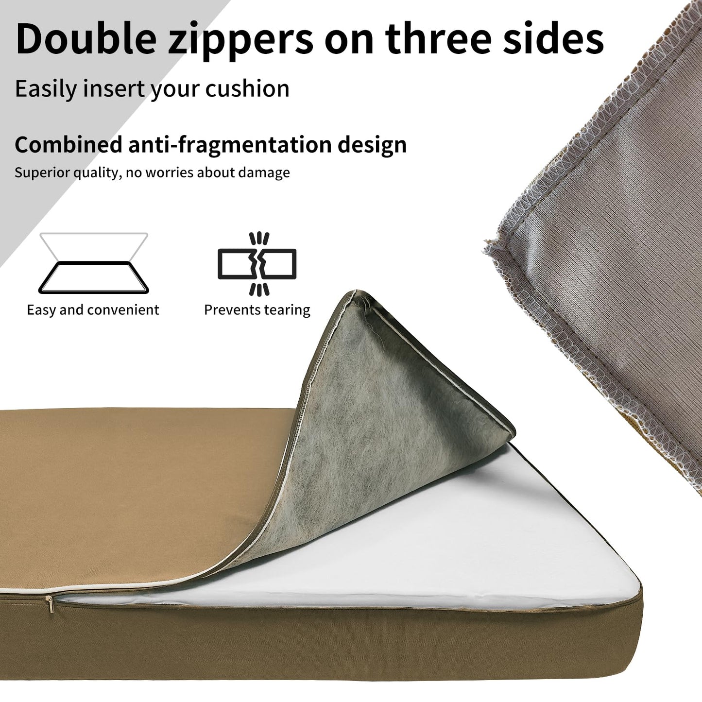 NSFBZA Outdoor Twin Size Patio Swing Bed Mattress and Pillows Cover with Zipper,Fade Resistant 6 Inch Porch Daybed Cushion Waterproof Covers (Light Brown, 75 * 39 * 6in)