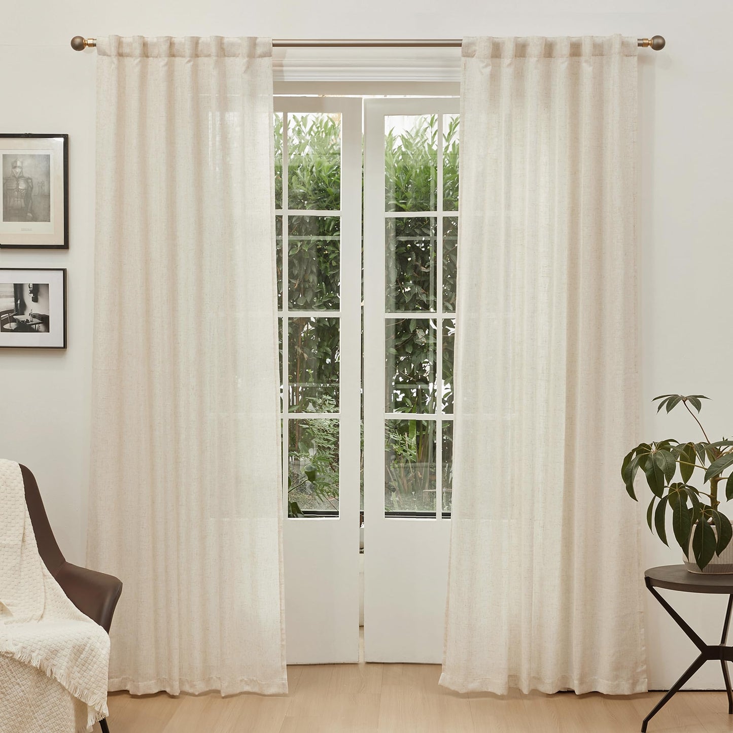 MYSKY HOME Linen Curtains for Living Room, Natural Semi Sheer Curtains & Drapes 84 inches Length 2 Panels Set Farmhouse Country Boho Style Back Tab Draperies for Sliding Glass Door, 50" Wide, Linen