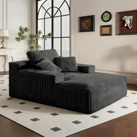 68" Chaise Lounge Chair Indoor, Corduroy Upholstered Boneless Sofa Bed, Deep Seat Sleeper Couch Reading Chairs, Oversized Comfy Cloud Sofas Couches for Living Room, Bedroom (Dark Grey, Oversized)