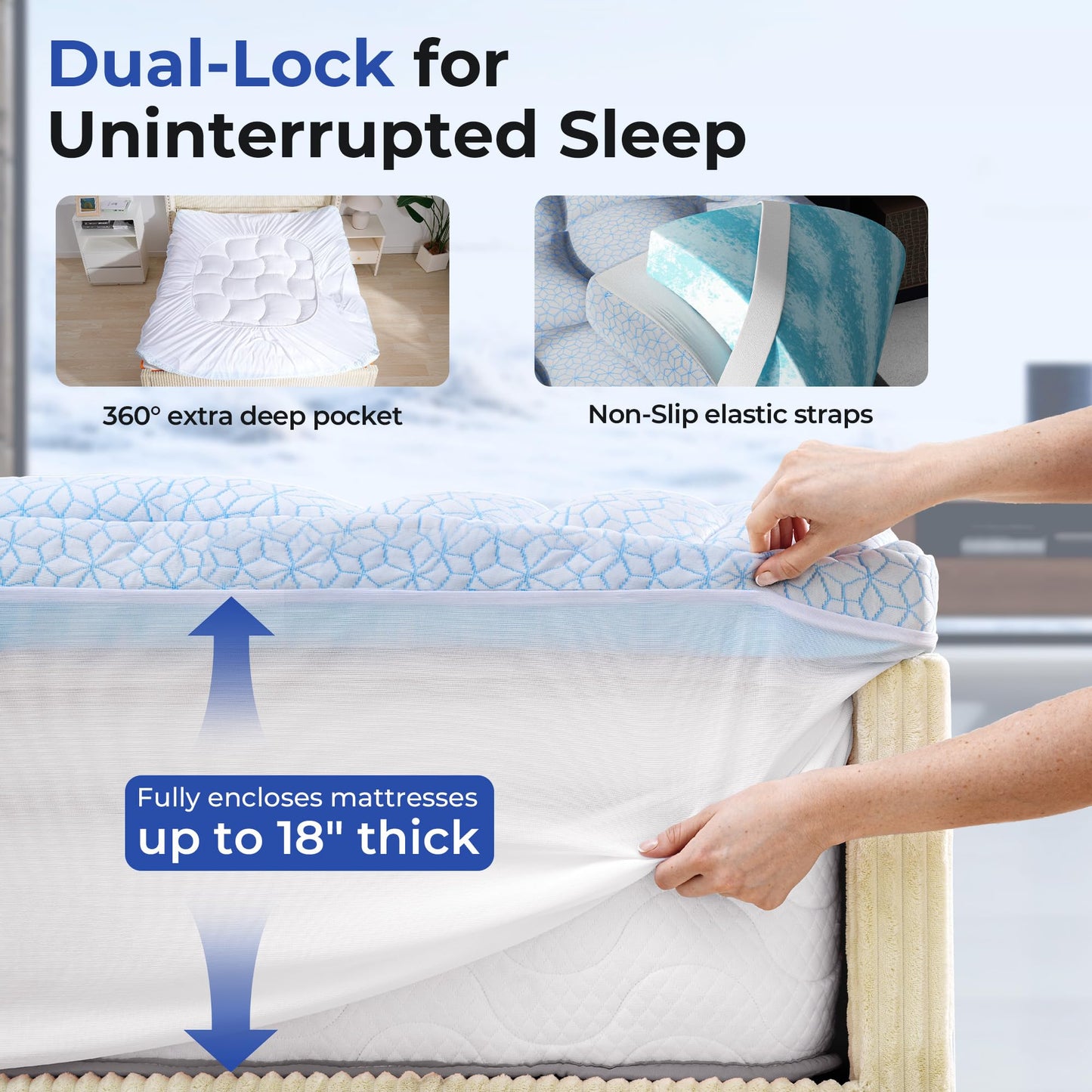HOMRELEXA Dual Layer 4 Inch Cooling Memory Foam Mattress Topper Full Size, 2 Inch Thick Soft Quilted Ice Silk Pillow Top Cover Plus 2 Inch Gel Memory Foam Mattress Pad for Back Pain Relief