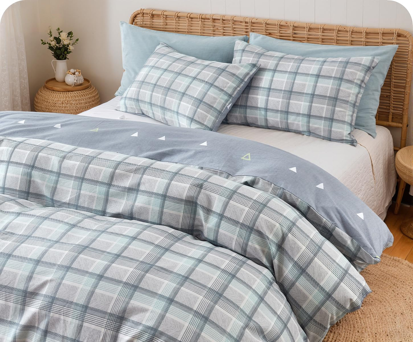 SLEEPBELLA Comforter King Size, 600 Thread Count Cotton Reversible Grey Buffalo Pattern Grey Plaid Comforter Sets,Down Alternative Bedding Set 3Pcs (King, Grey Plaid)