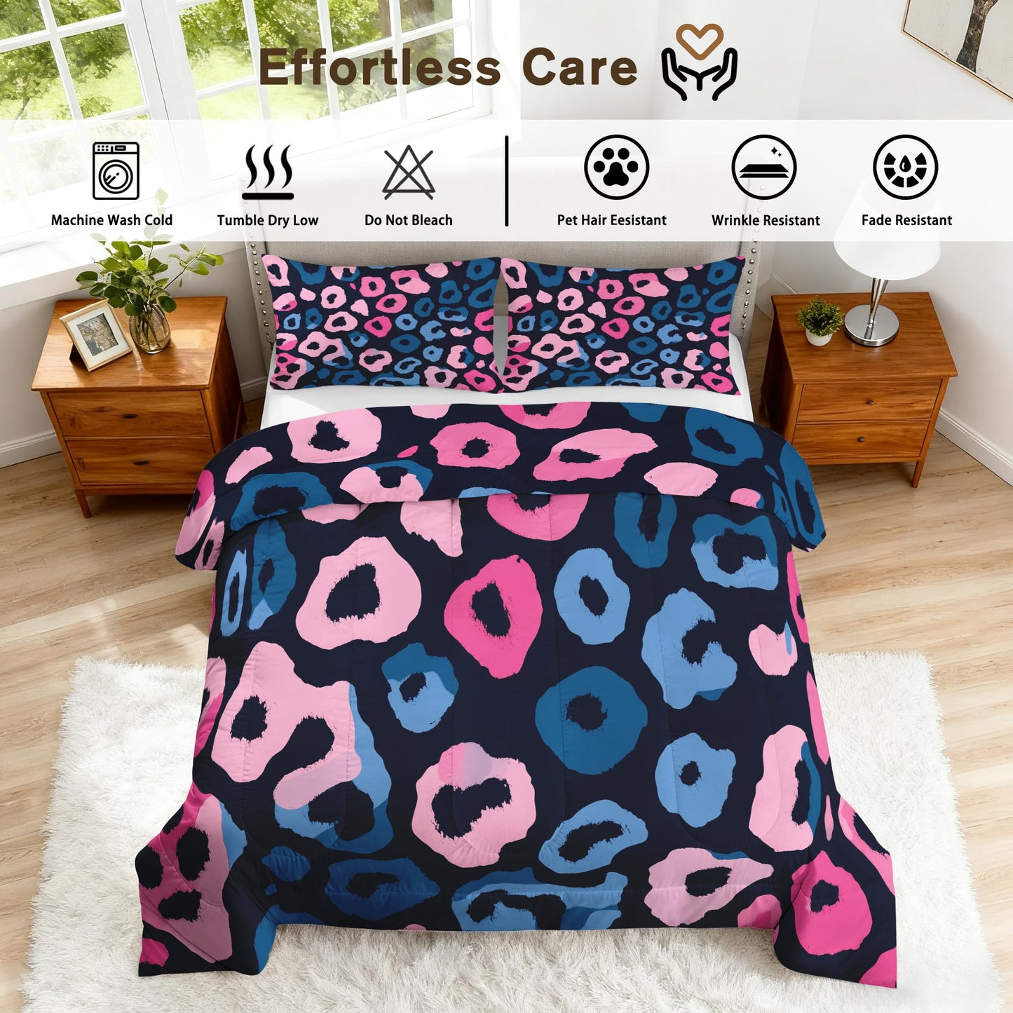 Leopard Print Comforter Set King Size 3Pc, Cheetah Printed Animal Pattern Down Alternative Bed Comforter, 2 Pillow Shams, Soft All Season Bedding, Leopard Print Bedroom Decor